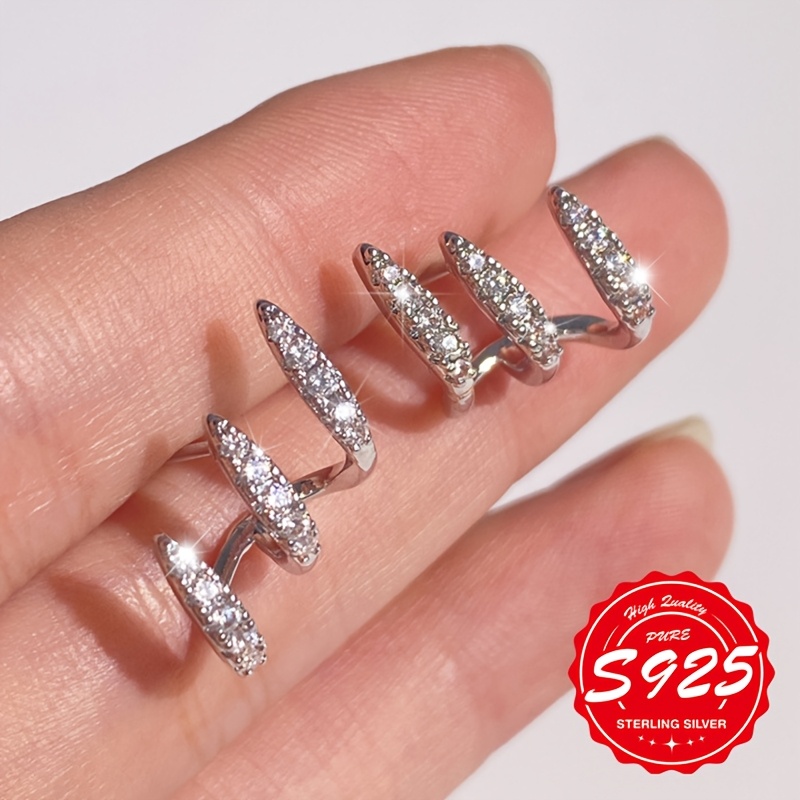 Women's S925 Silver 3-Claw Bent Earrings, Luxurious Design